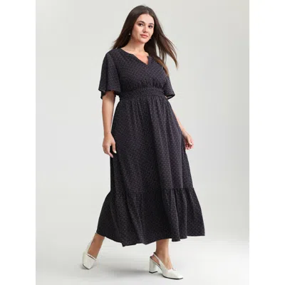 Bloomchic Women's Plus Size Geometric Print Cinched-waist Maxi Dress Indigo Geometric Maxi Office Ruffles 10/m In Purple