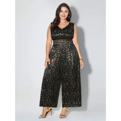 Bloomchic Women's Plus Size Geometric Print Color Contrast Jumpsuit Blackflower Party 30/6x