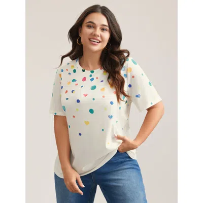 Bloomchic Women's Plus Size Geometric Print Crew Neck Fitted T-shirt Multicolor Polka Dots Casual Short Sleeve