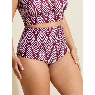 Bloomchic Women's Plus Size Geometric Print High-waisted Bikini Bottoms Russet Geometric Cropped Non Elastic W In Brown