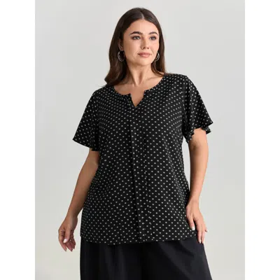 Bloomchic Women's Plus Size Geometric Print Pleated Front Blouse Black Polka Dots Office Short Sleeve 12/l