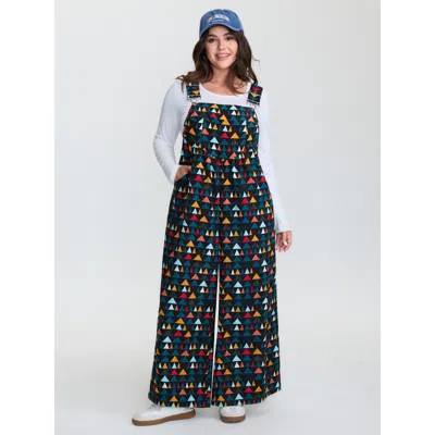 Bloomchic Women's Plus Size Geometric Print Pockets Adjustable Overall Jumpsuit Multicolor Casual 12/l
