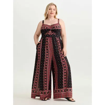 Bloomchic Women's Plus Size Geometric Print Shirred Wide Leg Jumpsuit Multicolor Vacation 22-24/3x