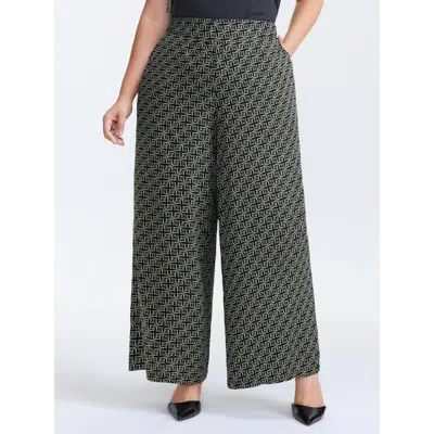 Bloomchic Women's Plus Size Geometric Print Stretchy Waist Wide-leg Pants Multicolor Geometric Wide Leg Mid Ri