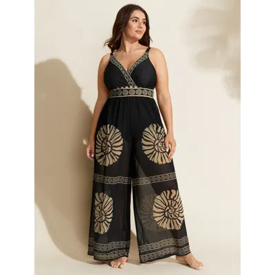 Bloomchic Women's Plus Size Geometric Print Two-piece Swimsuit Set Black Geometric Adaptive-fit 10/m