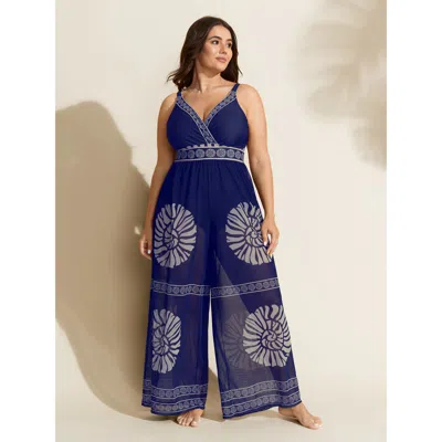 Bloomchic Women's Plus Size Geometric Print Two-piece Swimsuit Set Mediumblue Geometric Adaptive-fit 18-20/2x