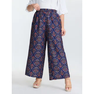Bloomchic Women's Plus Size Geometric Print Wide Waistband Straight Leg Pants Browncoffeecolor Bohemian Print 