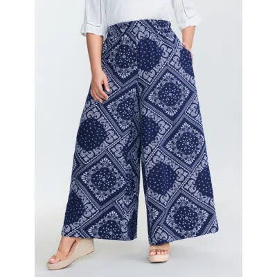 Bloomchic Women's Plus Size Geometric Print Wide-leg Pants Indigo Bohemian Print Wide Leg High Rise Vacation 1 In Purple