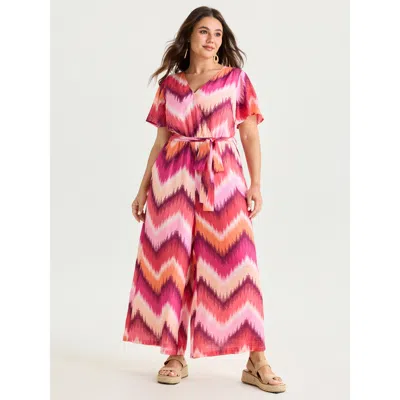 Bloomchic Women's Plus Size Geometric Print Wrap Side-tie Jumpsuit Multicolor Vacation Relaxed Fit 10/m