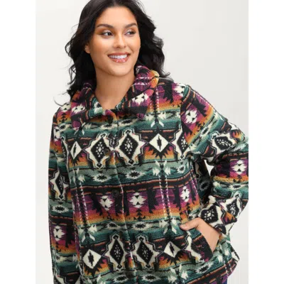 Bloomchic Women's Plus Size Geometric Velvet Button Pockets Coat Multicolor Button A-line 14-16/1x