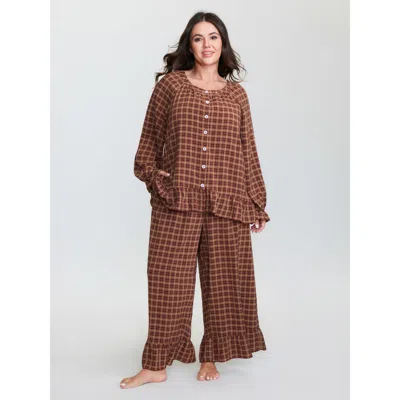 Bloomchic Women's Plus Size Gingham Print Ruffled Hem Co-ord Pajama Set Coral Not Graphics 22-24/3x In Orange