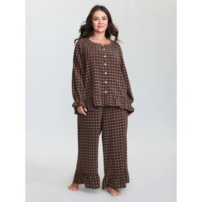 Bloomchic Women's Plus Size Gingham Print Ruffled Hem Co-ord Pajama Set Rust Not Graphics 22-24/3x In Brown