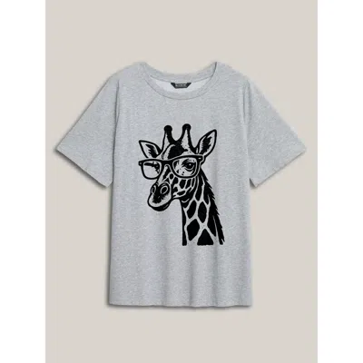 Bloomchic Women's Plus Size Giraffe Print Round Neck T-shirt Mediumgray Non Casual Short Sleeve 26/4x