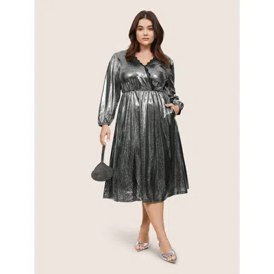 Bloomchic Women's Plus Size Glitter Contrast Lace Wrap Elastic Waist Dress Black Going Out Elastic Cuffs 10/m