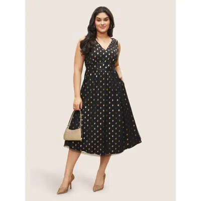 Bloomchic Women's Plus Size Glitter Polka Dot Pocket Patchwork Tank Dress Black Foil Print Midi Party Non 30/6