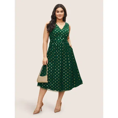 Bloomchic Women's Plus Size Glitter Polka Dot Pocket Patchwork Tank Dress Emerald Foil Print Midi Party Non 30 In Green