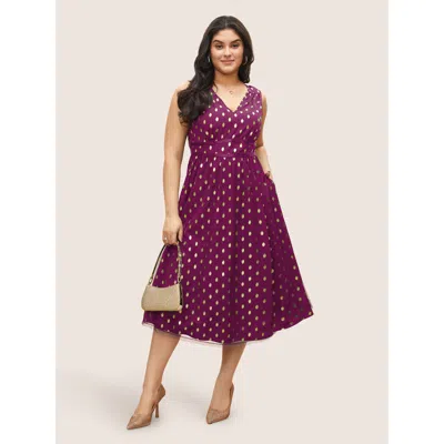Bloomchic Women's Plus Size Glitter Polka Dot Pocket Patchwork Tank Dress Redviolet Foil Print Midi Party Non 