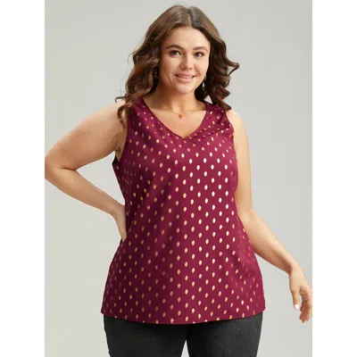 Bloomchic Women's Plus Size Glitter Polka Dot V Neck Tank Top Red Festival-christmas 10/m
