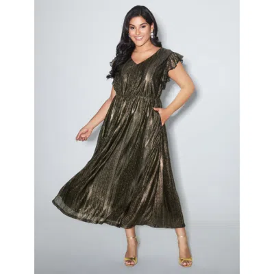 Bloomchic Women's Plus Size Gold Stamped Ruffled Sleeve Maxi Dress Black Solid Maxi Party Ruffles 28/5x