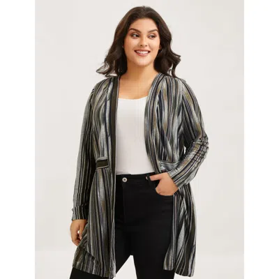Bloomchic Women's Plus Size Gradient Blending Open Front Waist Defining Kimono Multicolor Colorblock X-line Si