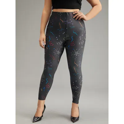Bloomchic Women's Plus Size Graphic Art & Design Skinny Leggings Black High Stretch High Rise Dailywear 12/l