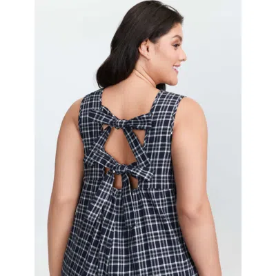 Bloomchic Women's Plus Size Grid Print Backless Tie Jumpsuit Indigo Casual 10/m In Purple
