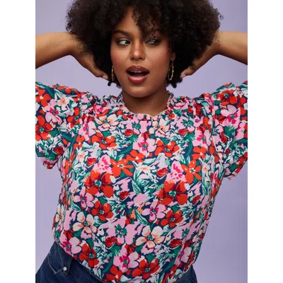 Bloomchic Women's Plus Size Groovy Floral Print Ruffled Layered Sleeve Blouse Multicolor Ditsy Floral Casual S