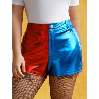 Bloomchic Women's Plus Size Groovy Reflective Multi-color Stage Shorts Multicolor Party Straight Fit Colorbloc