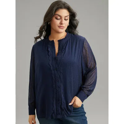 Bloomchic Women's Plus Size Guipure Lace Mesh Button Through Blouse Indigo Dailywear Long Sleeve 30/6x In Purple