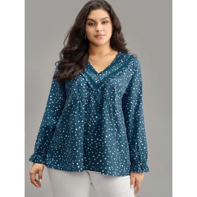 Bloomchic Women's Plus Size Guipure Lace Polka Dot Blouse Aegean Dailywear Long Sleeve 14-16/1x In Blue