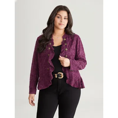 Bloomchic Women's Plus Size Guipure Lace Ruffle Trim Buckle Detail Jacket Purple Plain 12/l