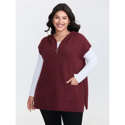 Bloomchic Women's Plus Size Half-zip Hooded Sleeveless Pocketed Pullover Burgundy Sleeveless 10/m