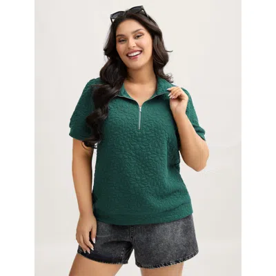 Bloomchic Women's Plus Size Half-zipper Textured Solid Sweatshirt Darkslategray Casual 14-16/1x