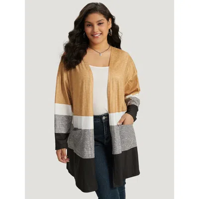 Bloomchic Women's Plus Size Halloween Anti-wrinkle Colorblock Contrast Pocket Open Front Kimono Multicolor Col