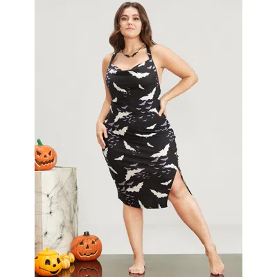 Bloomchic Women's Plus Size Halloween Crisscross Backless Split Hem Nightgown Black Sleeveless 22-24/3x