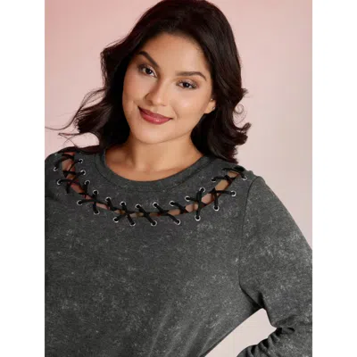 Bloomchic Women's Plus Size Halloween Cut-out Neck Snowflake Effect Sweatshirt Dimgray Casual 10/m
