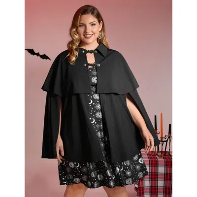 Bloomchic Women's Plus Size Halloween Gothic Stretchy Cloak Jacket Black Button A-line 10/m