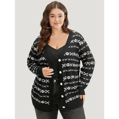 Bloomchic Women's Plus Size Halloween Graphic Striped Button Up Cardigan Black Long Sleeve 18-20/2x
