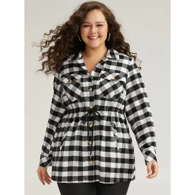 Bloomchic Women's Plus Size Halloween Plaid Drawstring Pocket Button Through Coat Black Drawstring 12/l