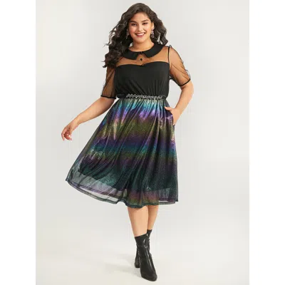 Bloomchic Women's Plus Size Halloween Rainbow Glitter Mesh Lapel Collar Dress Black Festival-halloween Lined 1