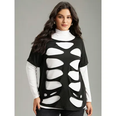 Bloomchic Women's Plus Size Halloween Solid Distressed T-shirt Black Festival-halloween Short Sleeve 10/m