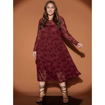 Bloomchic Halloween Spider Web Round Neck Mesh Patchwork Midi Dress In Red