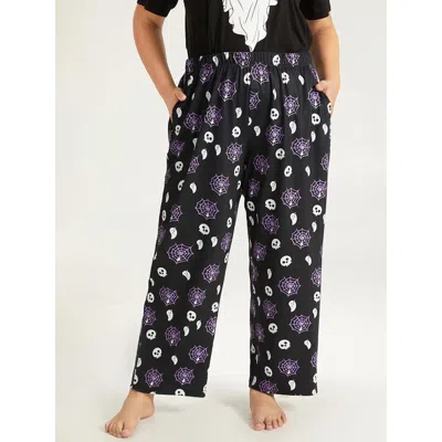 Bloomchic Women's Plus Size Halloween Spiderweb Print Pocket Lounge Bottoms Black 10/m