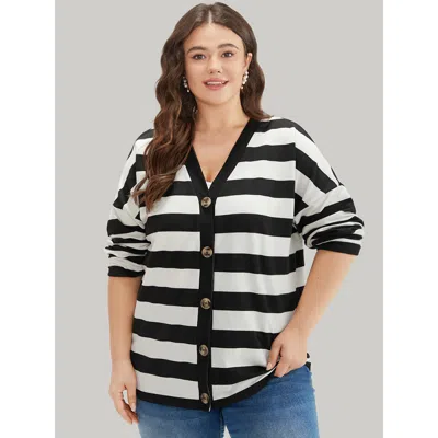 Bloomchic Women's Plus Size Halloween Striped Button Through Jacket Black Colorblock 10/m