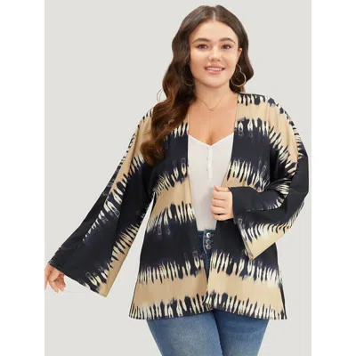 Bloomchic Women's Plus Size Halloween Tie Dye Print Open Front Kimono Champagne Printed 10/m In Gold
