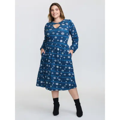 Bloomchic Women's Plus Size Happy Holidays Neck Cut-out Midi Dress Darkslategray Casual Knee Twist 22-24/3x