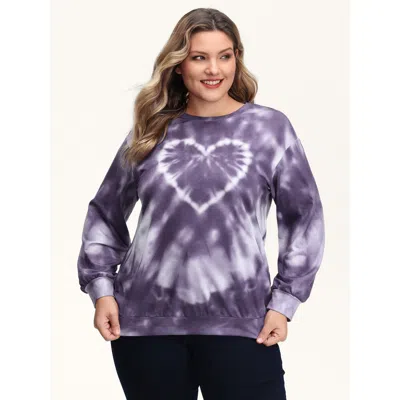 Bloomchic Women's Plus Size Heart Color Blend Relaxed-fit Sweatshirt Mauve Tie Dye Casual 10/m In Purple