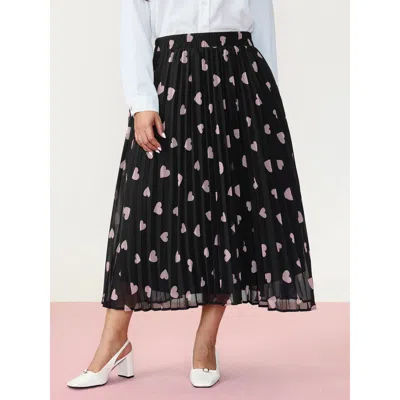 Bloomchic Women's Plus Size Heart Mesh Pleated Maxi Skirt Black Smocked A-line Elegant 14-16/1x