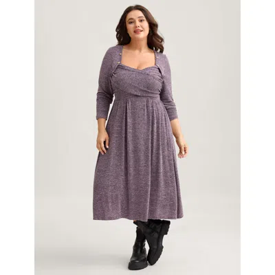 Bloomchic Women's Plus Size Heart Neckline Button Detailing Crossover Fit Dress Mauve Everyday Midi Gathered 1 In Purple