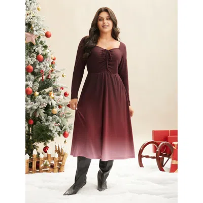 Bloomchic Women's Plus Size Heart Neckline Drawstring Gradient Midi Dress Plum Everyday Midi Drawstring 10/m In Purple
